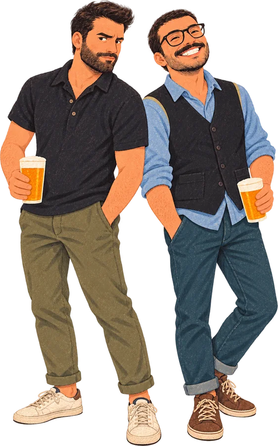 Andrea e Matteo con una birra in mano